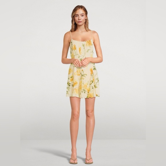 Reformation Annelise floral flare minidress in honeyglow yellow print - Picture 3 of 9